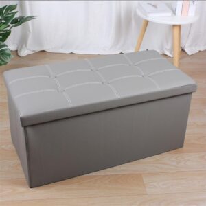 Gray 30″ Foldable Leatherette Storage Ottoman