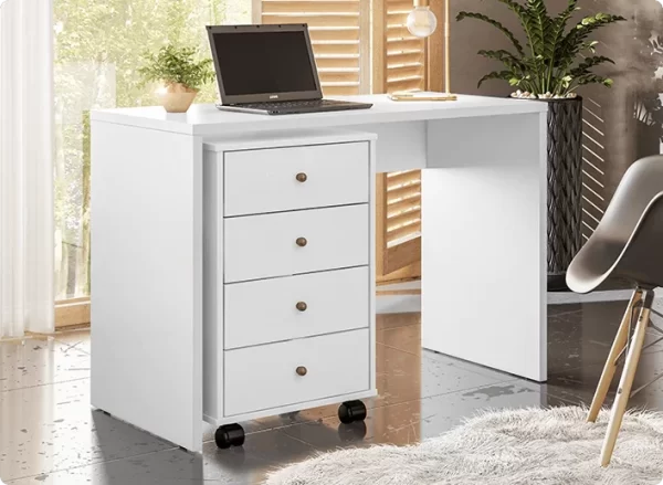 Presence 5 Drawers Storage Cabinet on Wheels - White - Image 4