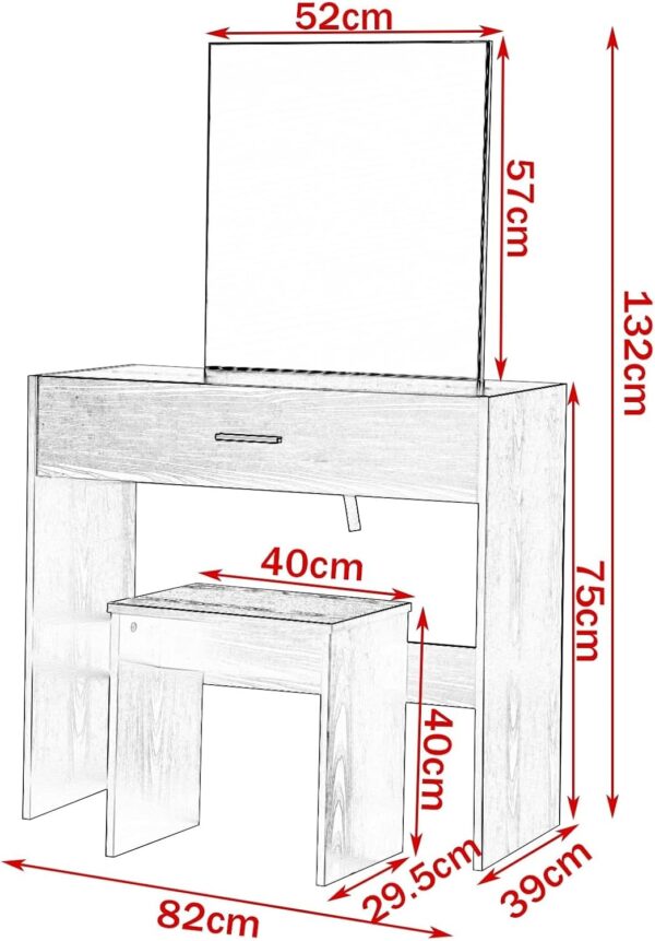 #DT-001 Vanity with Mirror & Stool - White - Image 8