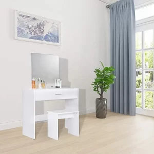 #DT-001 Vanity with Mirror & Stool - White