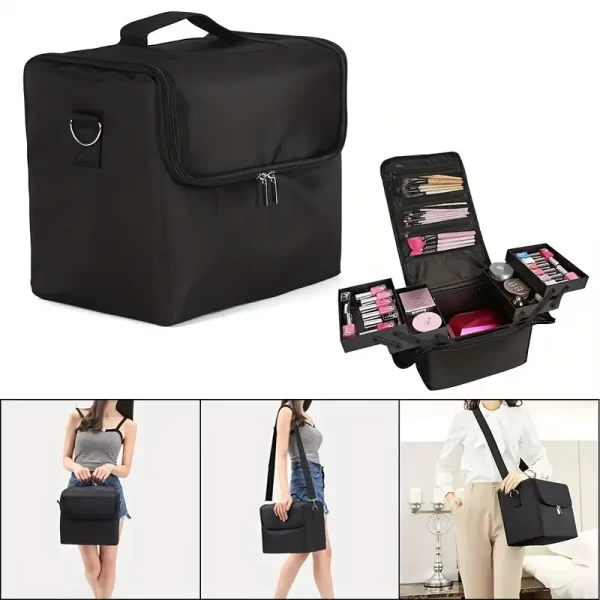 #MB 01-01 Multi-use Fabric Cosmetic Bag - Black - Image 2