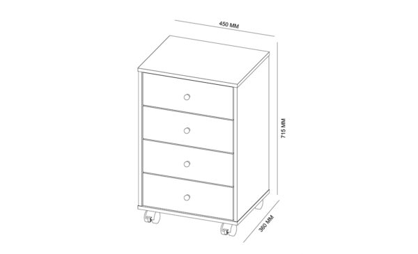 Presence 5 Drawers Storage Cabinet on Wheels - White - Image 7
