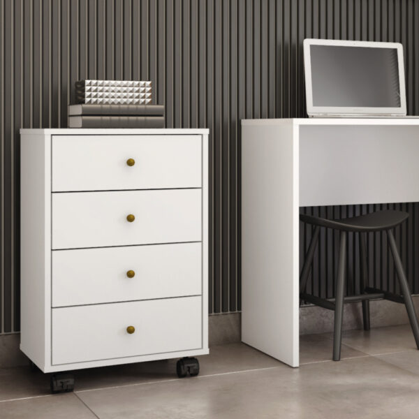 Presence 5 Drawers Storage Cabinet on Wheels - White - Image 2