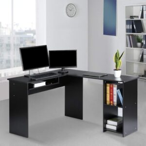 #PT-023 Black L-Shaped Desk with Keyboard Tray