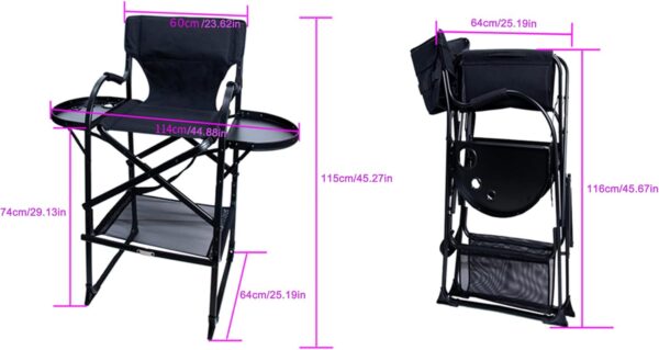 #RL 11-11 Portable Aluminium Folding Makeup Chair - Black - Image 2
