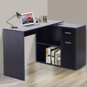 #PT-021 Black L-Shaped Desk with Cabinet