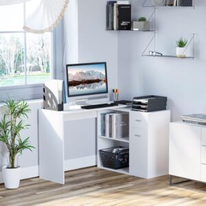 #PT-021 White L-Shaped Desk with Cabinet