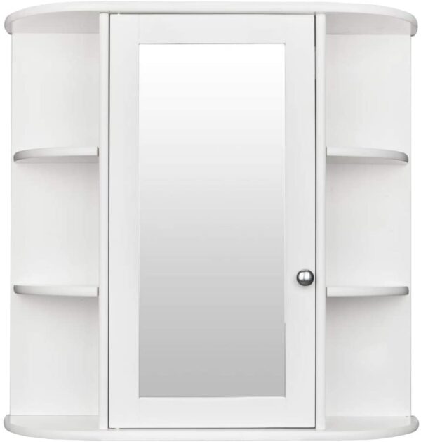 #BA-009 White 1 Door Medicine Cabinet with Mirror & External Shelves - Image 4