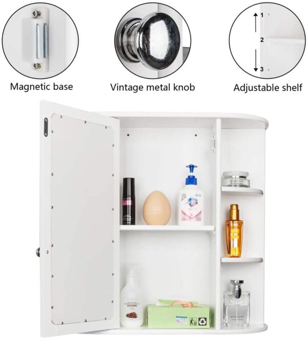 #BA-009 White 1 Door Medicine Cabinet with Mirror & External Shelves - Image 2