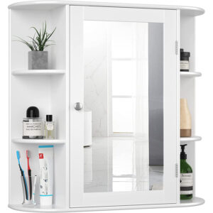 #BA-009 White 1 Door Medicine Cabinet with Mirror & External Shelves