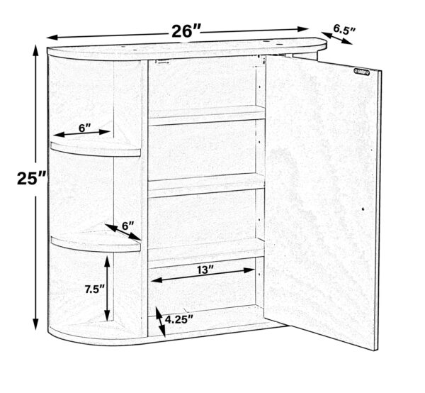 #BA-009 White 1 Door Medicine Cabinet with Mirror & External Shelves - Image 14