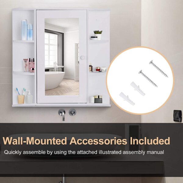 #BA-009 White 1 Door Medicine Cabinet with Mirror & External Shelves - Image 8