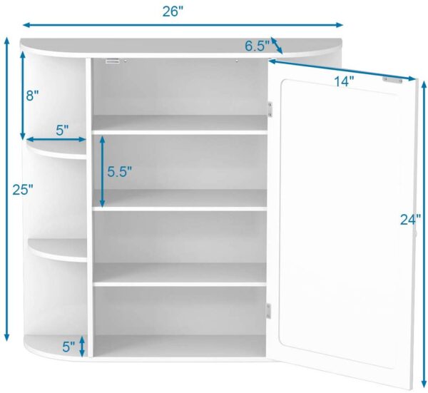 #BA-009 White 1 Door Medicine Cabinet with Mirror & External Shelves - Image 13