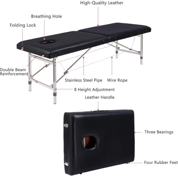 #GM 02-27 Black Portable Massage Bed with Metal Frame - Image 4