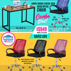 Combo Deal: #DK 01-02 Simple Wood & Metal Desk & #OC-620 Mesh Office Chair