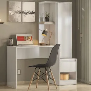 Morada Office Desk with Cabinet - White