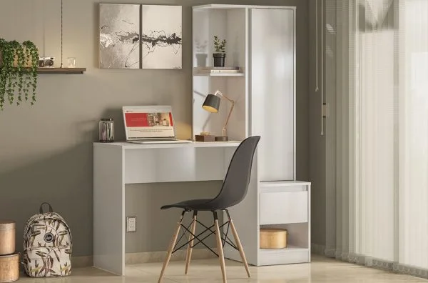 Morada Office Desk with Cabinet - White