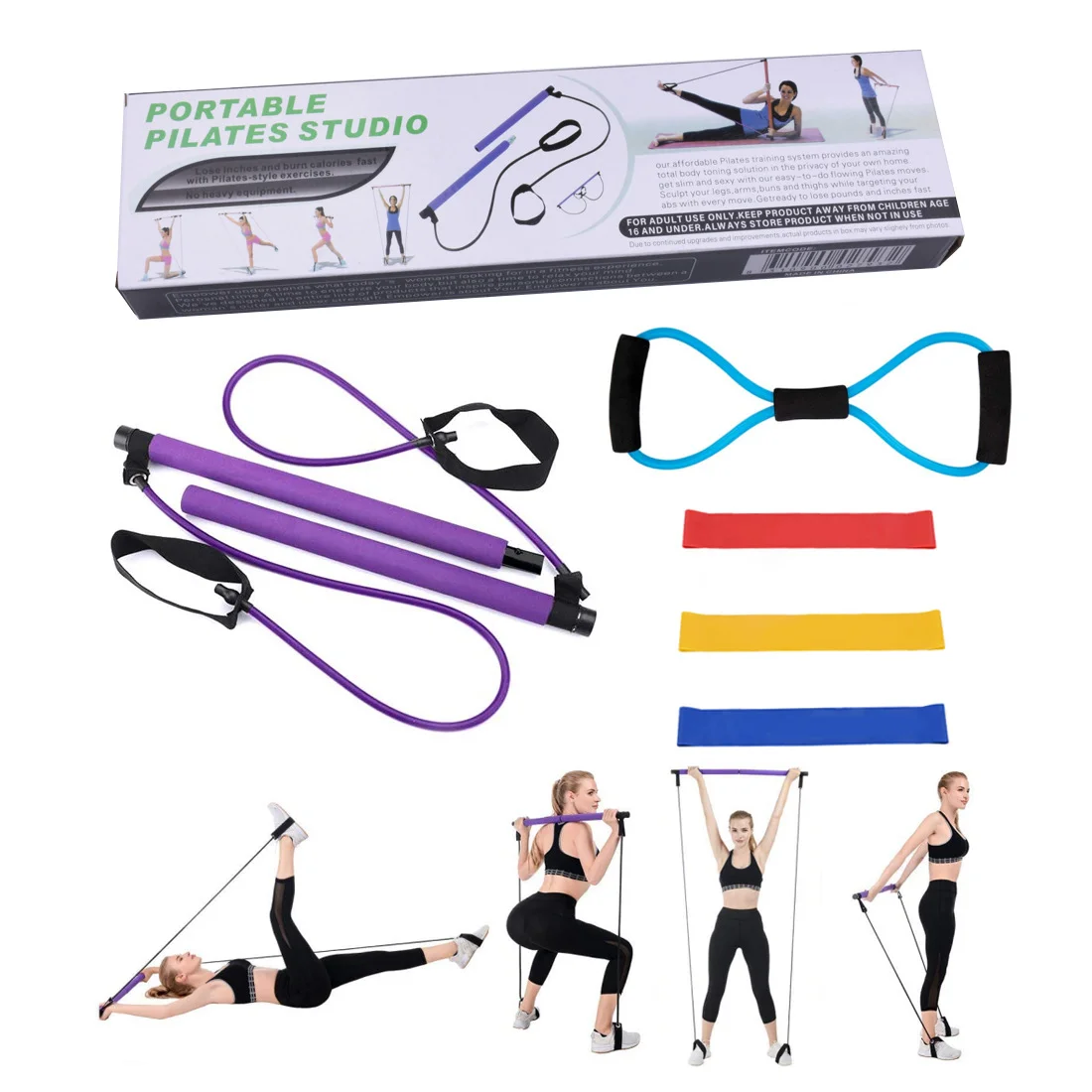  LEXIL Portable Pilates Bar Exercise Kit-Stackable 3