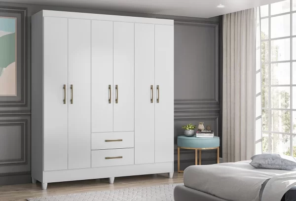 Combo Deal: Panama 6 Door Wardrobe & Venus Chest of Drawers – White - Image 2