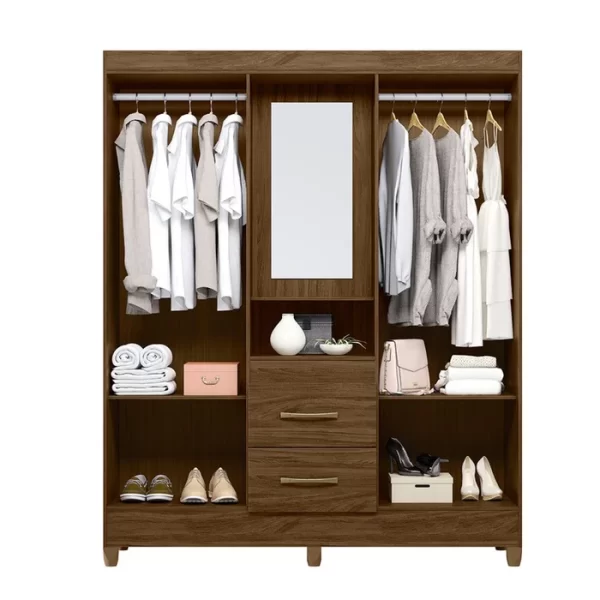 Niteroi 4 Door + 2 Drawer Wardrobe with Mirror - Brown - Image 3