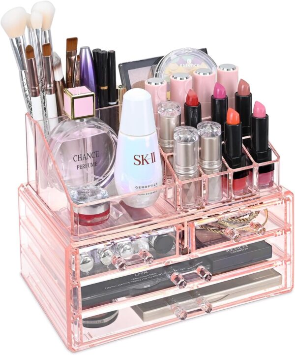 #EN 01-27 Pink Acrylic 2 Layer Cosmetic Organizer - Image 6