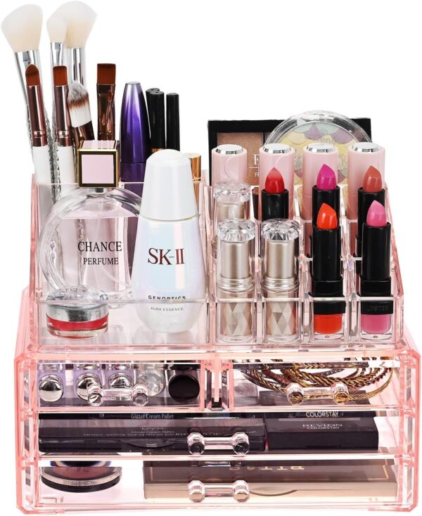 #EN 01-27 Pink Acrylic 2 Layer Cosmetic Organizer - Image 7