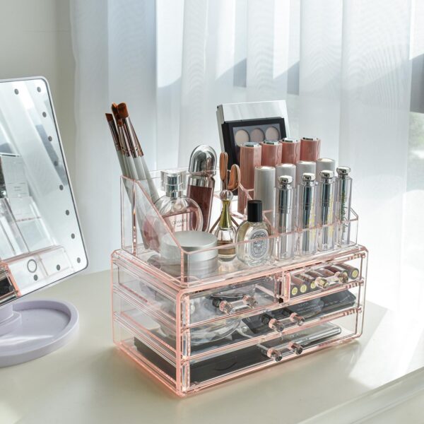 #EN 01-27 Pink Acrylic 2 Layer Cosmetic Organizer - Image 8