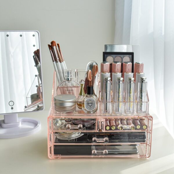 #EN 01-27 Pink Acrylic 2 Layer Cosmetic Organizer - Image 9
