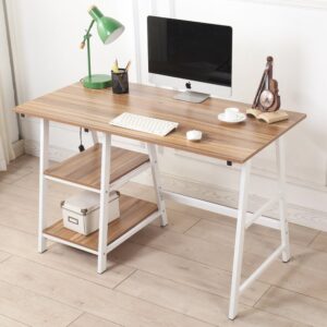 #DK 02-01 White Metal Frame/Wood Colour Desk with Shelves