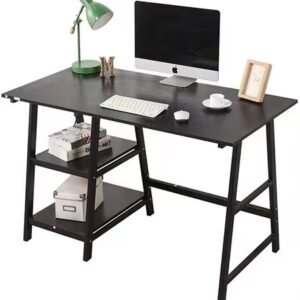#DK 02-01 All Black Metal Frame Desk with Shelves