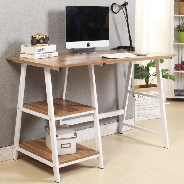 #DK 02-01 White Metal Frame/Wood Colour Desk with Shelves - Image 2