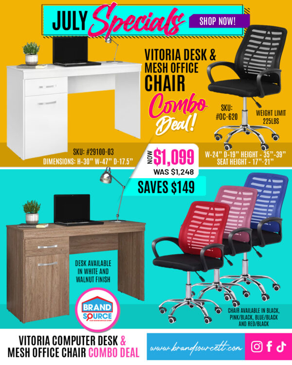 Combo Deal: Vitoria Desk & #OC-620 Mesh Office Chair