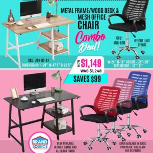 Combo Deal: #DK 02-01 Wood & Metal Desk with Shelves & #OC-620 Mesh Office Chair