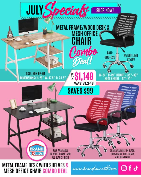 Combo Deal: #DK 02-01 Wood & Metal Desk with Shelves & #OC-620 Mesh Office Chair