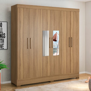 Practico 6 Door Wardrobe with Mirrors - Almond Finish