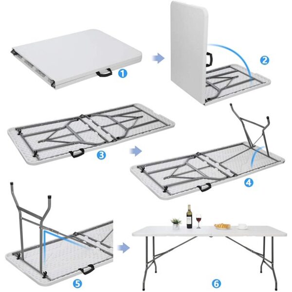 6FT White Plastic Folding Table - Image 2