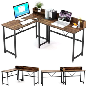 #CD 01-17 Wood & Metal L-Shaped Corner Desk