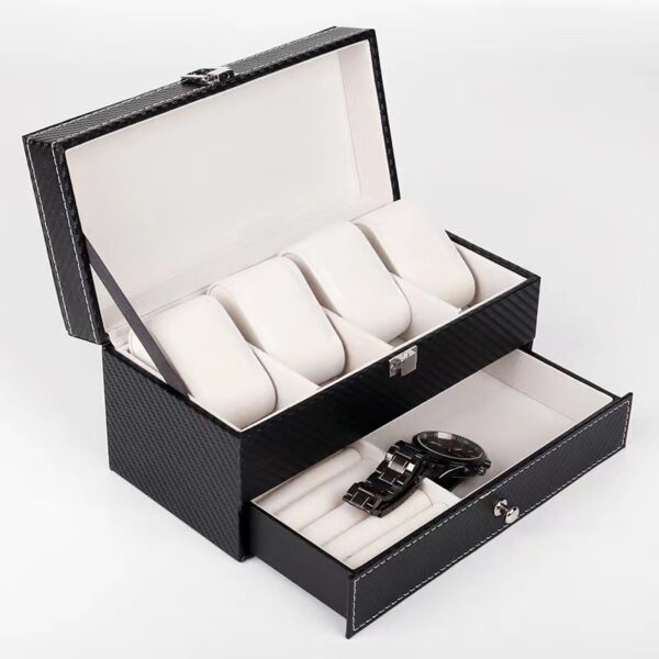 #WB 01-18 Black 4 Unit Watch Box with Jewellery Drawer - Image 2