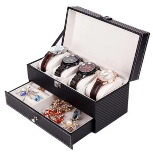 #WB 01-18 Black 4 Unit Watch Box with Jewellery Drawer