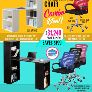 Combo Deal: #PT-005 Multi-Use Desk with Shelves & OC-620 Mesh Office Chair