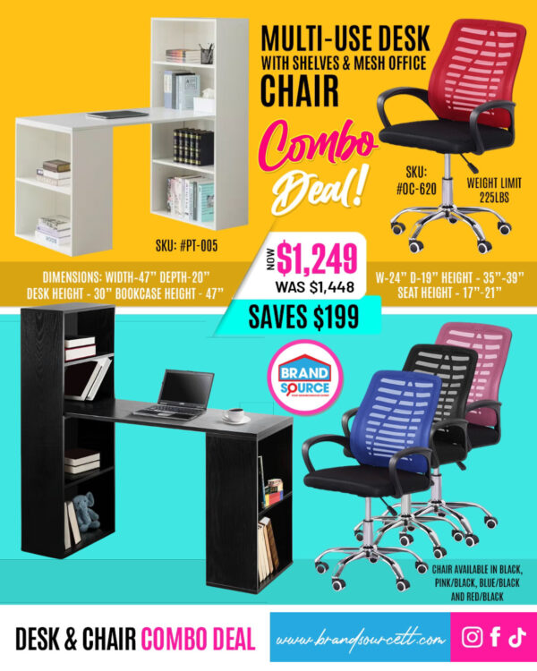 Combo Deal: #PT-005 Multi-Use Desk with Shelves & OC-620 Mesh Office Chair