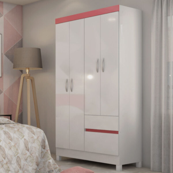 Lotus 4 Door Wardrobe - White/Flex Finish - Image 5