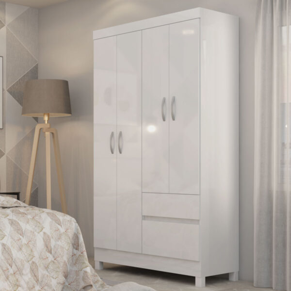 Lotus 4 Door Wardrobe - White/Flex Finish - Image 3