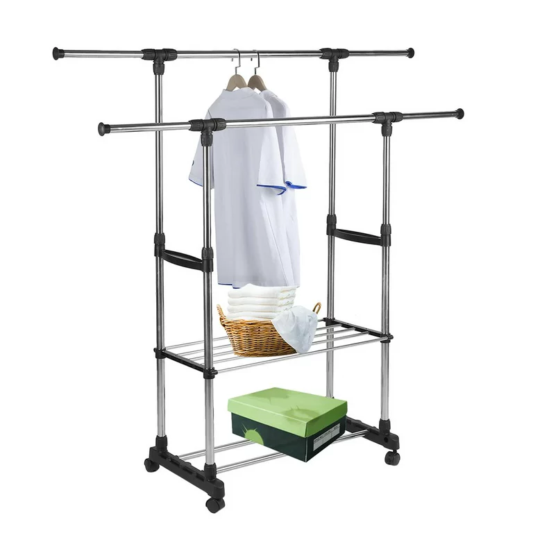 #HH 01-16 Double Clothing Rack with Shelf - Brand Source