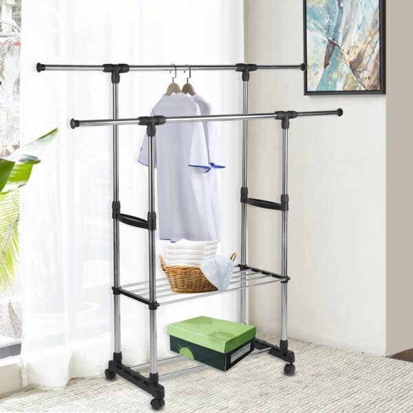 #HH 01-16 Double Clothing Rack with Shelf - Brand Source