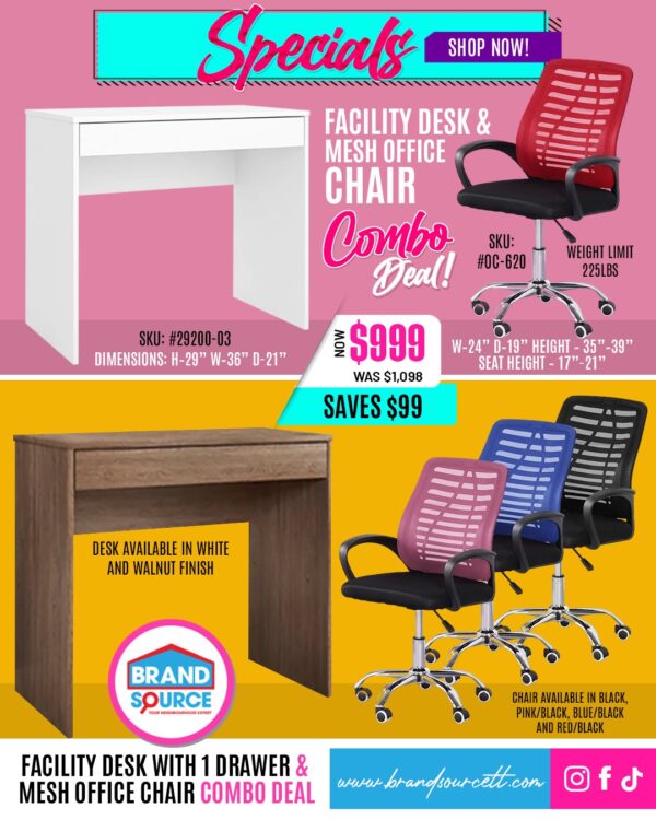 Combo Deal: Facility 1 Drawer Desk & #OC-620 Mesh Office Chair