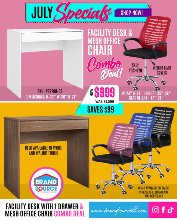 Combo Deal: Facility 1 Drawer Desk & #OC-620 Mesh Office Chair