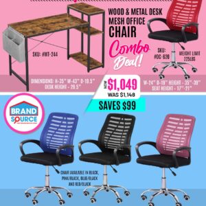 Combo Deal: #WT-244 Wood & Metal Desk with Shelves & #OC-620 Mesh Office Chair
