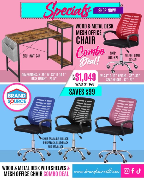 Combo Deal: #WT-244 Wood & Metal Desk with Shelves & #OC-620 Mesh Office Chair