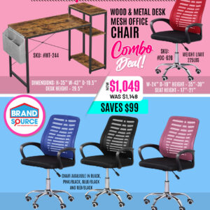Combo Deal: #WT-244 Wood & Metal Desk with Shelves & #OC-620 Mesh Office Chair